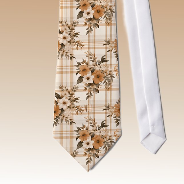 Cravate Monogramme Flores Automne-Automne Plaid Motif Neck (Créateur téléchargé)