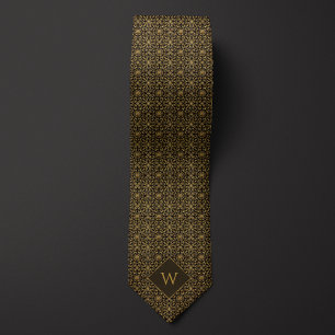 Cravate Monogramme Gold & Black Arabesque