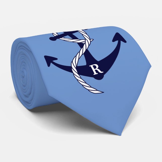 Cravate Monogramme initial personnalisé par Ancre nautique (Roulé)