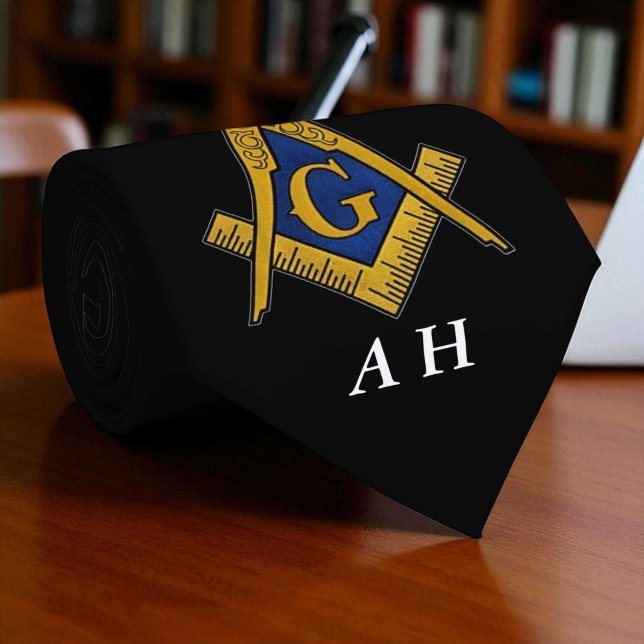 Cravate Monogramme maçonnique noir et blanc (Créateur téléchargé)