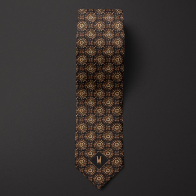 Cravate Monogramme Mandala Cuivre et Noir (Créateur téléchargé)