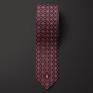 Cravate Monogramme Mandala de Bourgogne et Or Brillants