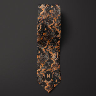 Cravate Monogramme marbré noir et cuivre