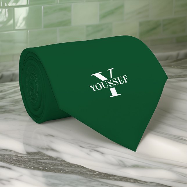 Cravate Monogramme minimaliste vert émeraude (Créateur téléchargé)