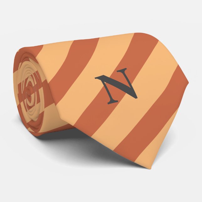 cravate monogramme moderne rayures de terre cuite (Roulé)