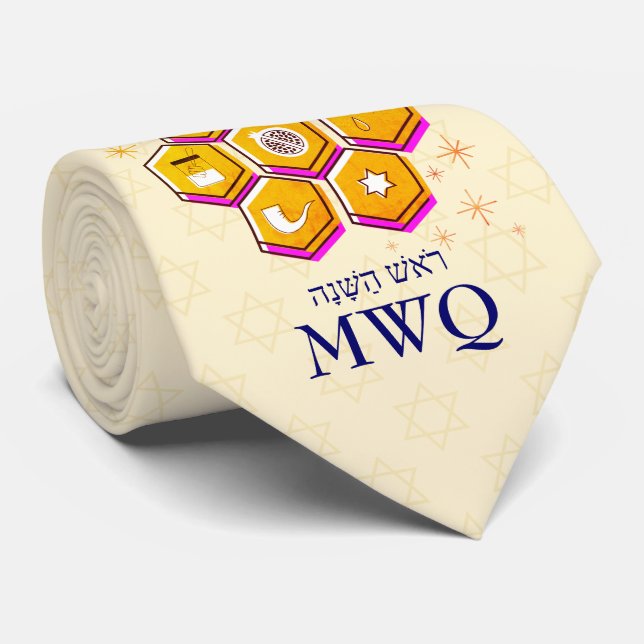 Cravate Monogramme moderne Rosh Hashanah L'SHANAH TOVAH (Roulé)