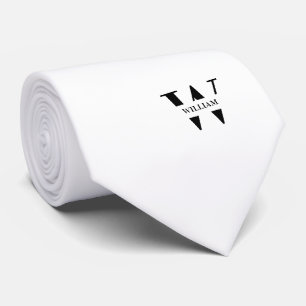Cravate Monogramme + Nom Élégant de Couleur Blanche