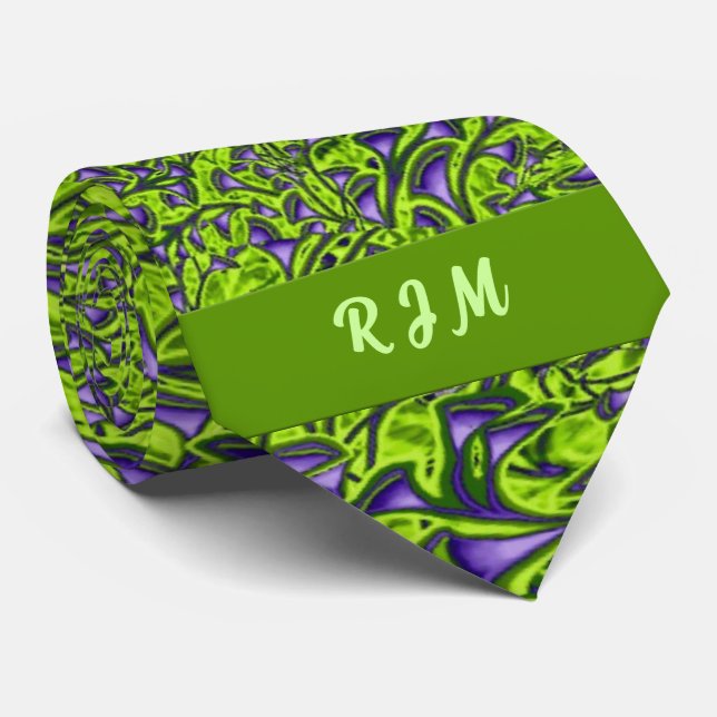Cravate Monogramme Paisley verte et violette (Roulé)