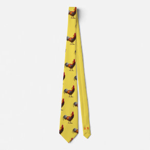 Cravate Monogramme Rooster poulet amusant Jaune