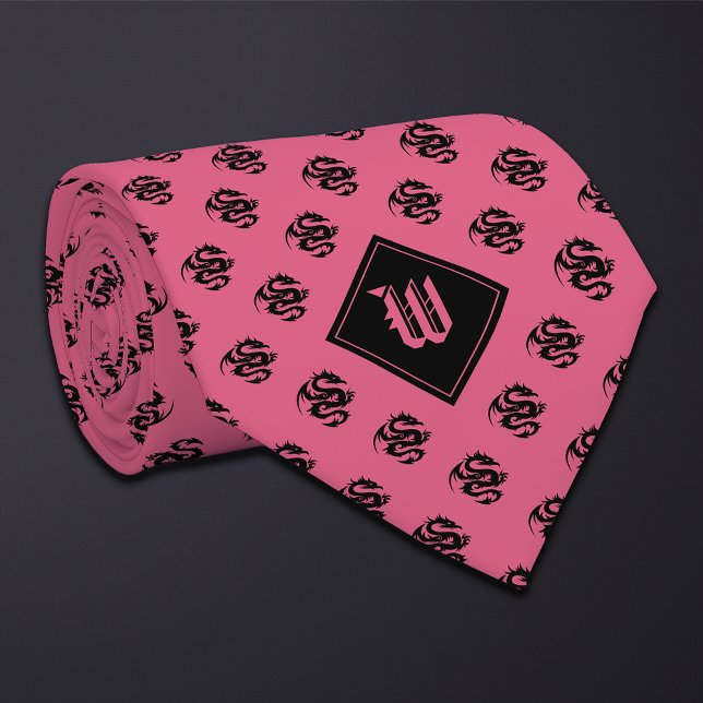 Cravate Monogramme rose dragon (Créateur téléchargé)