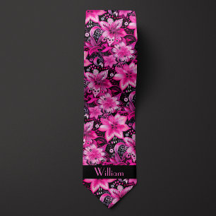 Cravate Monogramme rose et noir