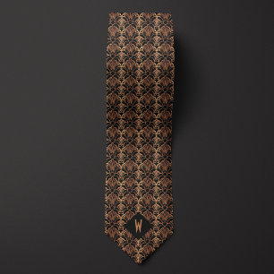 Cravate Monogramme rose or et noir Art déco