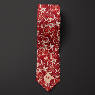 Cravate Monogramme Rouge Grenat et Crème