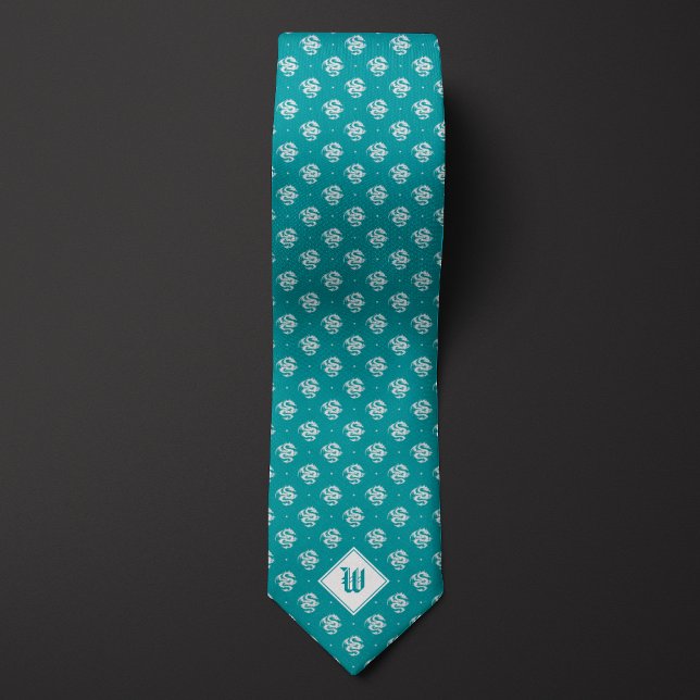 Cravate Monogramme turquoise Icone Dragon (Créateur téléchargé)