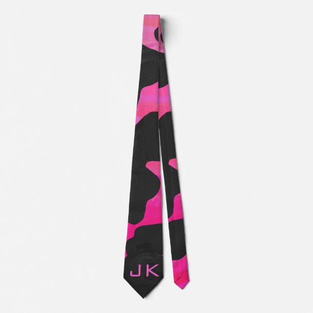 Cravate Monogramme vache rose chaud et noir (Devant)