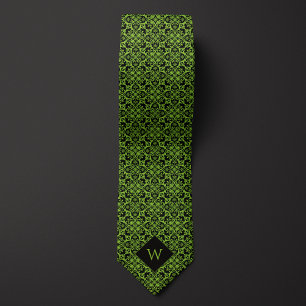 Cravate Monogramme vert et noir arabesque