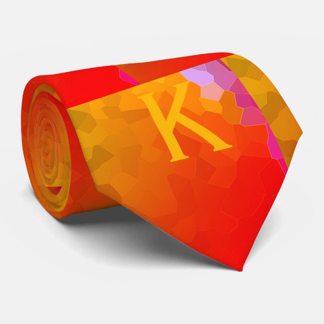 Cravate Monogrammes Orange Rose Funky Motif Moderne tendan (Roulé)