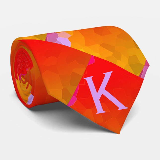 Cravate Monogrammes roses orange Motifs géométriques funky (Roulé)