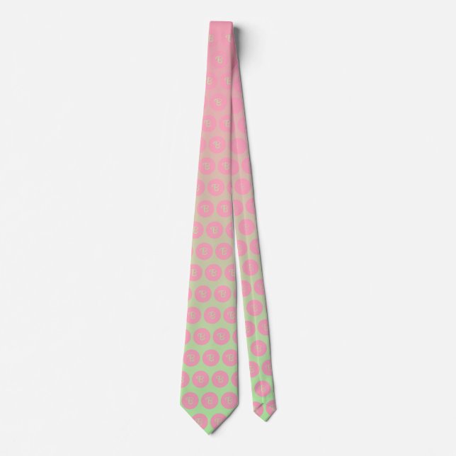 Cravate Monogrammes verts rose et pastel (Devant)