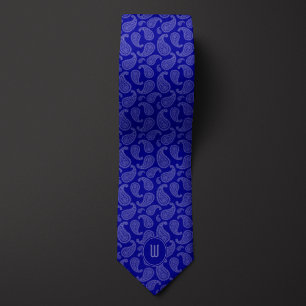 Cravate Monographie monochrome bleu Cobalt Paisley