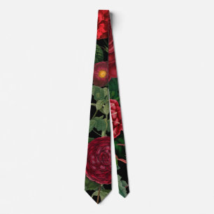 Cravate Moody Florals Noir & Bourgogne Vintage