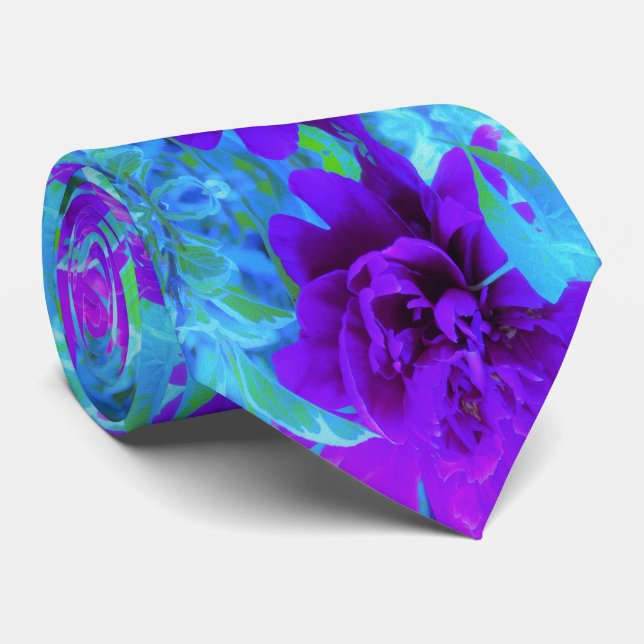 Cravate Moody Purple Peony avec beau feuillage (Roulé)