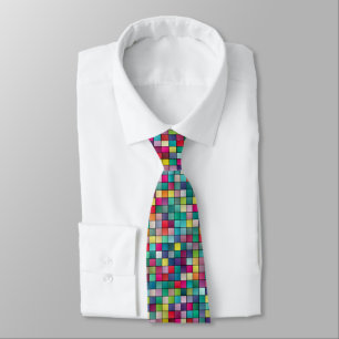 Cravate Mosaïque colorée, carrés géométriques