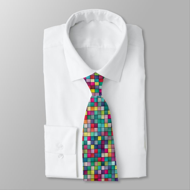Cravate Mosaïque colorée, carrés géométriques (Attaché)