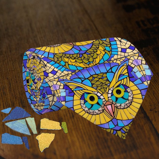 Cravate Mosaïque d'hibou en bleu et jaune amusant thème d' (Créateur téléchargé)