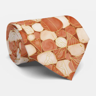 Cravate Mosaïque géométrique dorée Crème Rouge terracotta