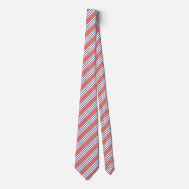 Cravate Motif à cinq bandes bleu-gris avec corail vivant (Devant)