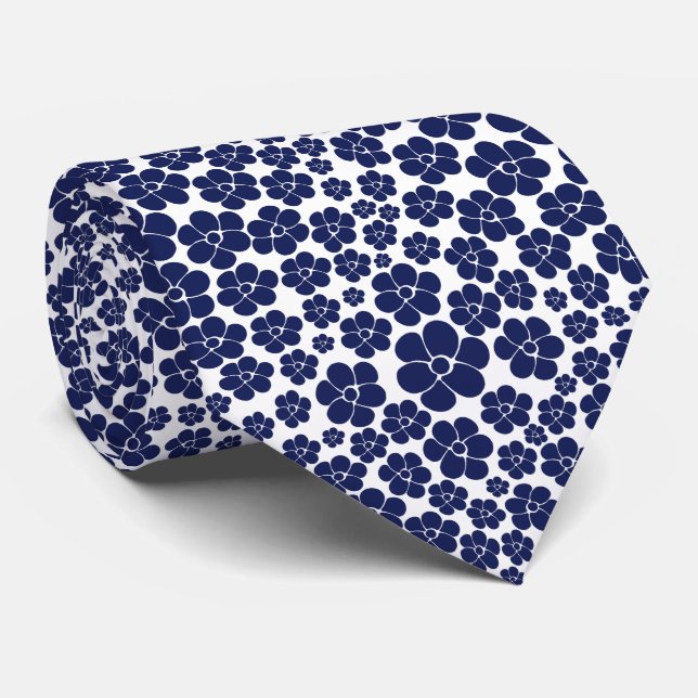 Cravate Motif à fleurs - Bleu et Blanc (Roulé)