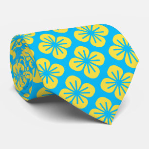 Cravate Motif à fleurs en Jaune et Turquoise