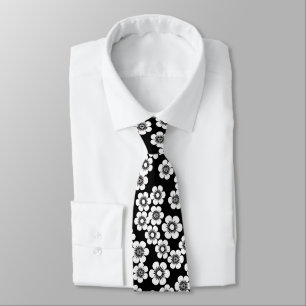 Cravate Motif à imprimé floral noir et blanc