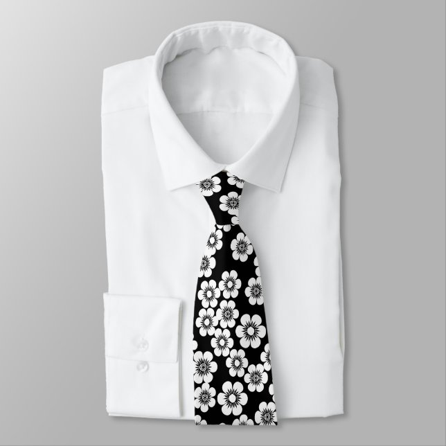Cravate Motif à imprimé floral noir et blanc (Attaché)
