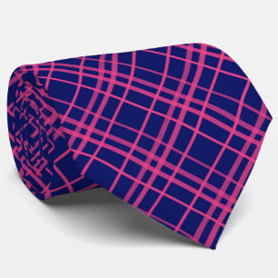 Cravate Motif à lignes à carreaux rose sur bleu