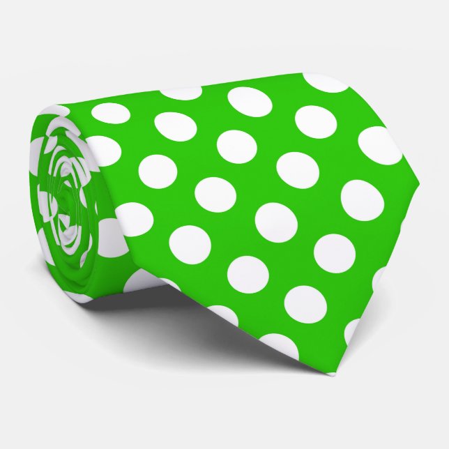 Cravate motif  à pois blanc vert cool (Roulé)