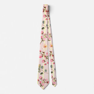 Cravate Motif à rayures florales rose pâle