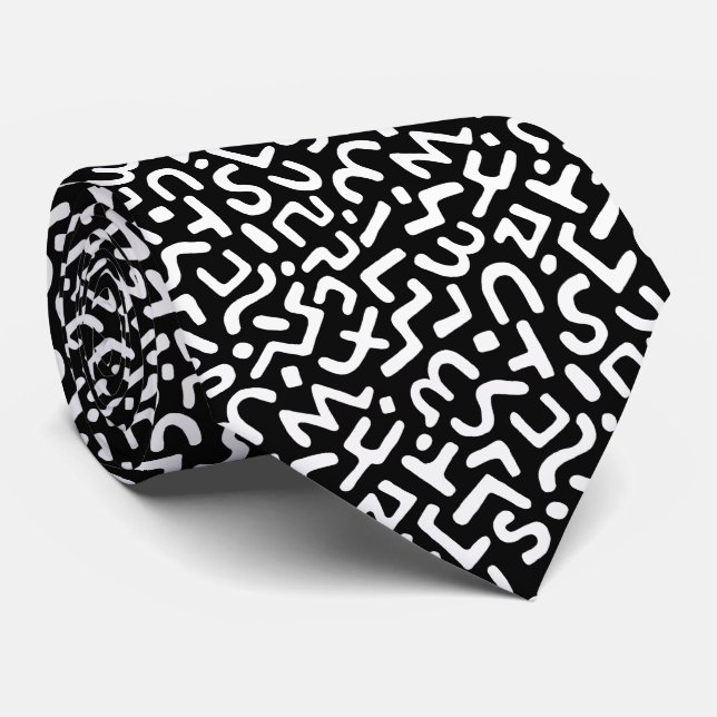 Cravate Motif Abstrait 170822 - Blanc sur noir (Roulé)