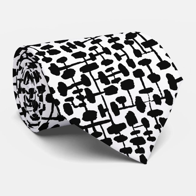 Cravate Motif abstrait 190621 Noir sur Blanc (Roulé)