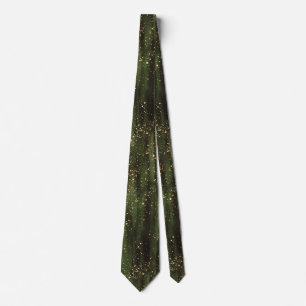 Cravate Motif Abstrait d'étincelles vert et or