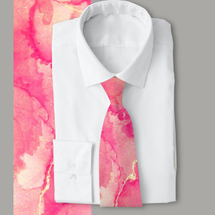 Cravate Motif Abstrait en marbre rose et or