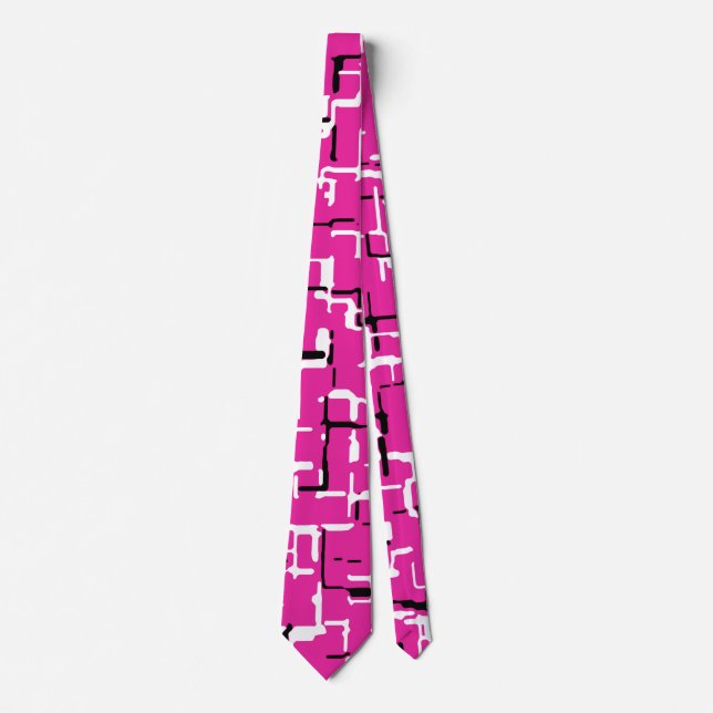 Cravate Motif Abstrait magenta et noir blanc (Devant)