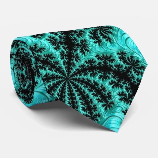 Cravate Motif Abstrait noir vert fractal (Roulé)
