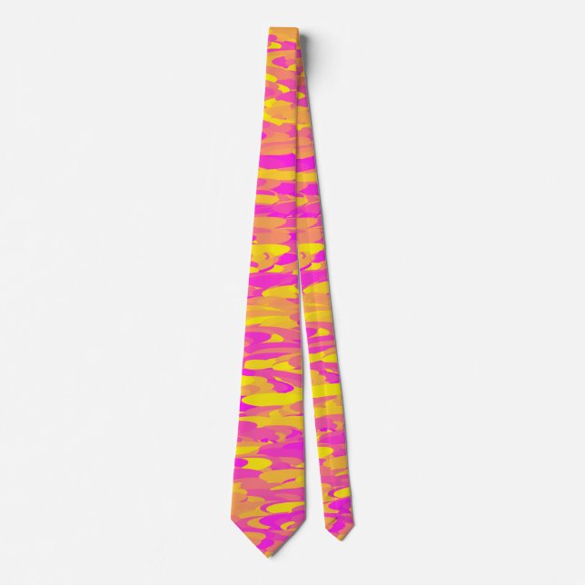 Cravate Motif Abstrait rose jaune orange (Devant)