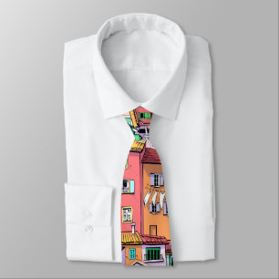 Cravate Motif amusant et coloré de ville animée dessiné à 