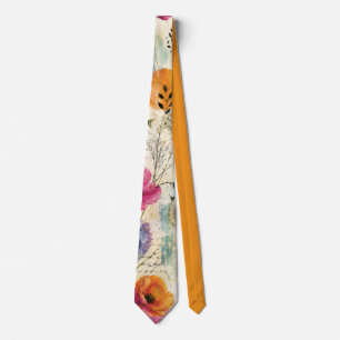 Cravate Motif aquarelle botanique côtier coloré