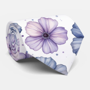 Cravate Motif aquarelle floral lavande et bleu