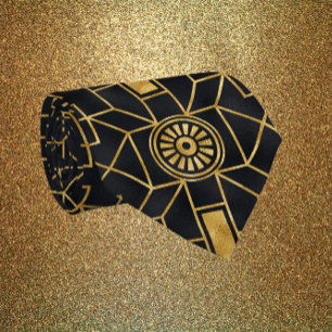 Cravate Motif Art déco doré et noir