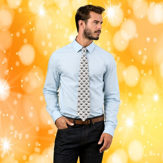 Cravate Motif Art déco Fans noirs Arrière - plan blanc (A cool tie with a black and white art deco pattern)